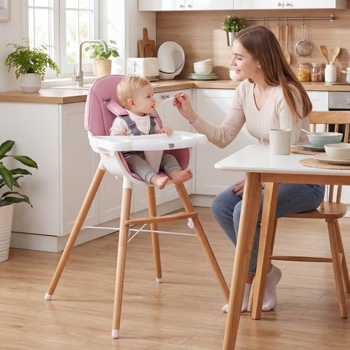 Baby high chair - wooden, feeding